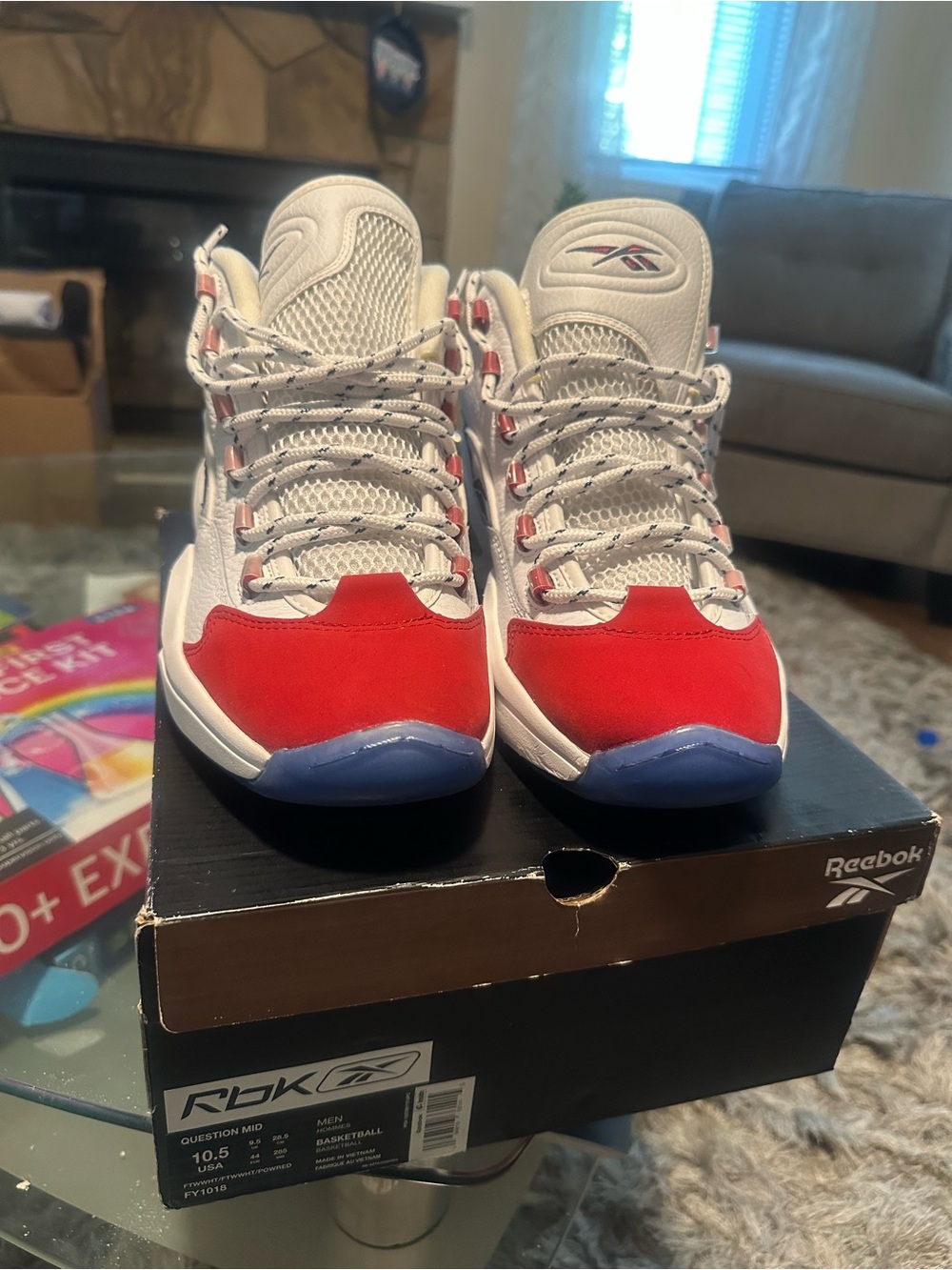 Reebok Kids White, Red & Blue High-Top Sneakers